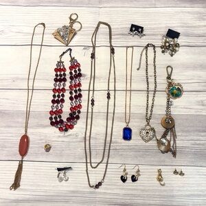 Colorful Gemstone and Gold Jewelry Lot of 14 Necklaces Bracelets Earrings Brooch